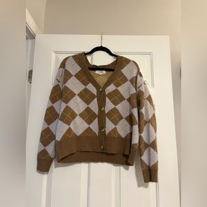 no comment Brown Argyle Button Down Fleece Sweater Size M
